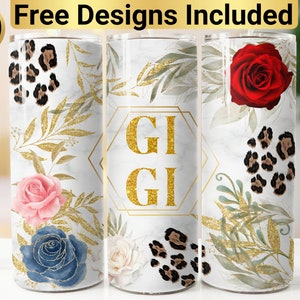 Gigi Leopard Glitter Tumbler Design, Tumbler Wrap PNG, 20 oz Skinny Tumbler Design, Gigi Boho Tumbler Wrap, Gigi Tumbler Design,