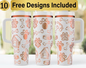 Design Svg laser de gobelet patte de chien 40 oz, emballage de verre gravé au laser 40 oz, gravure laser SVG, SVG d'emballage de gobelet, emballage de verre 40 oz