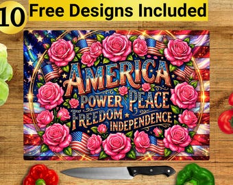 American Flag Flowers Cutting Board Design, USA Cutting Board PNG, Cutting Board Sublimation Design, USA Cutting Board Design,