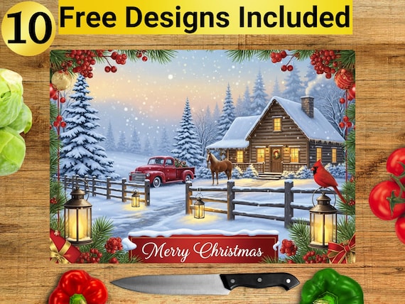 Christmas Cutting Board Design, Christmas Cutting Board PNG, Cutting Board Sublimation Design, Winter Cutting Board Design,