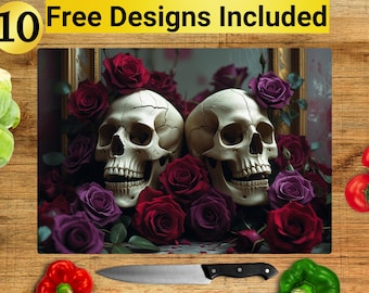 Skull Cutting Board Design, Skull Cutting Board PNG, Cutting Board Sublimation Design, Spooky Cutting Board Design, Cutting Board PNG,