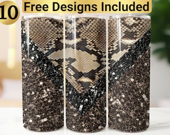 Design del bicchiere in pelle di serpente, involucro del bicchiere PNG, design del bicchiere sottile da 20 once, involucro del bicchiere in pelle di serpente, involucro del bicchiere in pitone, bicchiere con spacco a V,