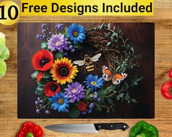 Bee Floral Cutting Board Design, Bee Cutting Board PNG, Cutting Board Sublimation Design, Bee Cutting Board Design, Cutting Board PNG,