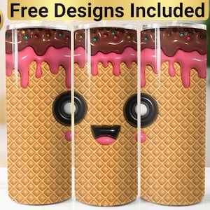 Design 3D gonflé mignon gobelet de crème glacée, emballage de gobelet PNG, design de gobelet skinny 20 oz, conception de gobelet de crème glacée, emballage de gobelet de crème glacée,