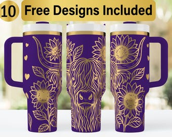 40oz Highland Cow Tumbler Laser Svg Design, 40oz Laser Engraved Tumbler Wrap, Laser Engraving SVG, Tumbler Wrap SVG, 40 oz Tumbler SVG,