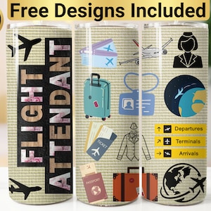 Flight Attendant Tumbler Design, Tumbler Wrap PNG, 20 oz Skinny Tumbler Design, Flight Attendant Tumbler Wrap, Flight Attendant Tumbler,