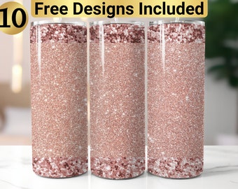 Rose Gold Glitter Ombre Tumbler Design, Tumbler Wrap PNG, 20 oz Skinny Tumbler Design, Tapered and Straight, Instant Digital Download PNG,