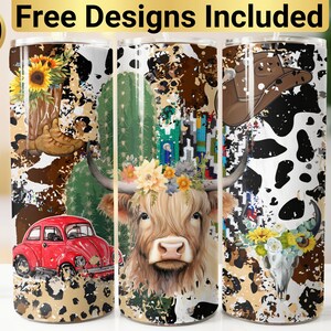 Abstrakter Kaktus Cowboy Kuh Becher Design, Tumbler Wrap PNG, 20 oz Skinny Tumbler Design, Highland Kuh Tumbler Wrap, Highland Cow Tumbler,
