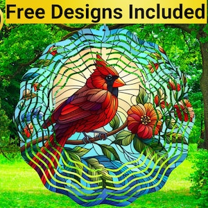 Glasmalerei Kardinal Windspiel, Roter Kardinal Windspiel Sublimationsdesign, Roter Kardinal Windspiel Sublimation,