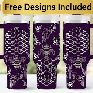 40oz Honey Bee Tumbler Laser Svg Design, 40oz Laser Engraved Tumbler Wrap, Laser Engraving SVG, Tumbler Wrap SVG, 40 oz Tumbler Wrap,