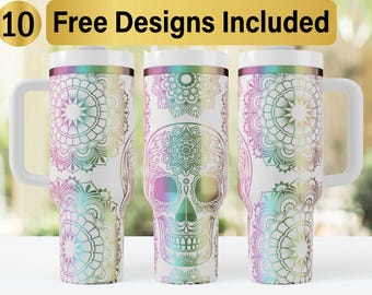 40oz Mandala Skull Tumbler Laser Svg Design, 40oz Laser Engraved Tumbler Wrap, Laser Engraving SVG, Tumbler Wrap SVG, 40 oz Tumbler Wrap,