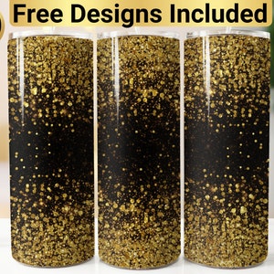 Design tumbler glitter oro nero, involucro tumbler PNG, design tumbler magro da 20 oz, involucro tumbler glitter oro, design tumbler glitter,