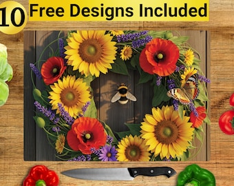 Bee Floral Cutting Board Design, Bee Cutting Board PNG, Cutting Board Sublimation Design, Bee Cutting Board Design, Cutting Board PNG,