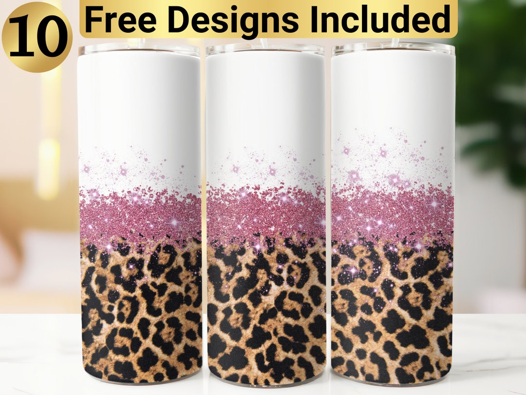 Pink Glitter Leopard Tumbler Design, Tumbler Wrap PNG, 20 Oz Skinny ...