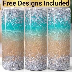 Glitter Beach Tumbler Design, Tumbler Wrap PNG, 20 oz Skinny Tumbler Design, Summer Tumbler Design, Beach Tumbler Wrap, Ocean Tumbler Wrap,