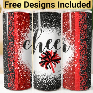 Cheer Black Red Tumbler Design, Tumbler Wrap PNG, 20 oz Skinny Tumbler Design, Cheerleader Tumbler Wrap, Cheerleading Tumbler,
