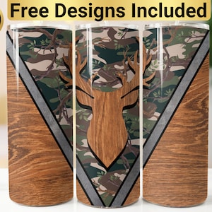 Camo Deer Hunting Tumbler Design, Tumbler Wrap PNG, 20 oz Skinny Tumbler Design, Hunting Tumbler Wrap, Hunter Tumbler, Deer Hunting Tumbler,