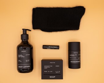 Men's Gift Set | Angora Socks, Leather Lotion, Amber Soap