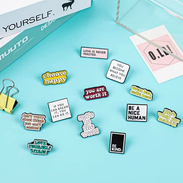 Positive Letter Enamel Pins - Inspirational Saying Brooch Set - Motivational Phrase Lapel Badges - Backpacks, Clothing, Hats Decor