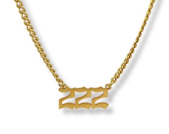 Gold Angel Number Necklace – Stainless Steel Numerology Pendant, Water-Resistant Meaningful Gift