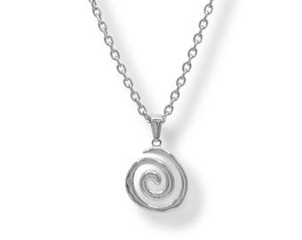 Silver Spiral Pendant Necklace – Stainless Steel Abstract Pendant, Water-Resistant Gift
