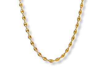 Gold Coffee Bean Mariner Chain Necklace – Stainless Steel Bold Chain, Water-Resistant, Unisex