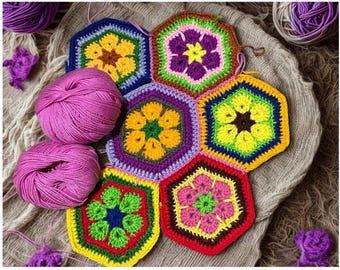 Sechseckige afrikanische Blumen Häkelanleitung: Easy-to-Folge PDF