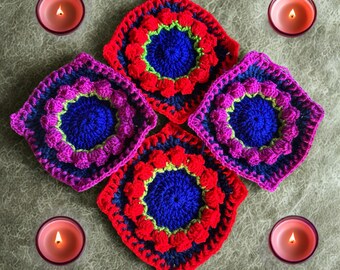 Rose Crochet Granny Square Pattern: Floral PDF (Intermediate)