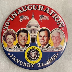 50th Inauguration Ronald Reagan George Bush January 21 1985 Pinback Button Bild 1
