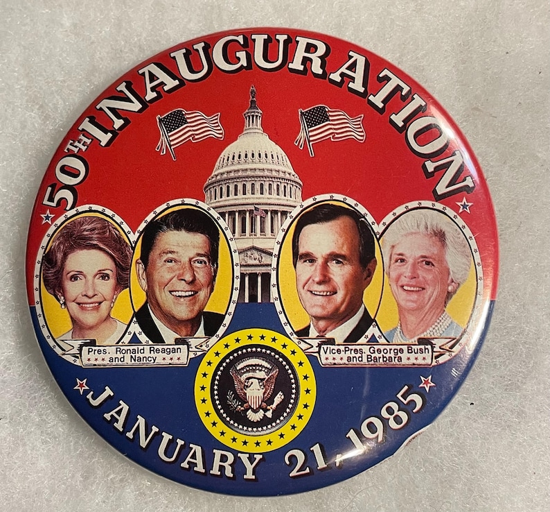 50th Inauguration Ronald Reagan George Bush January 21 1985 Pinback Button Bild 1