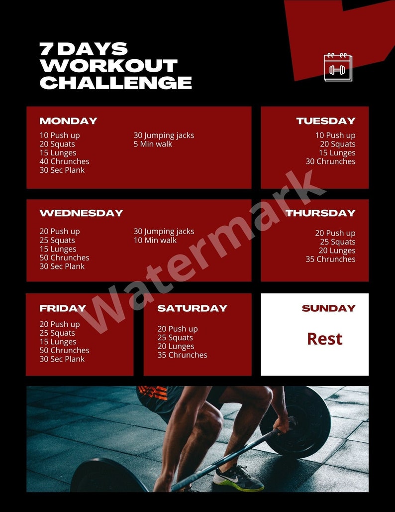 7 day Home Workout Challenge Printable Plan to Boost Your Fitness Etsy