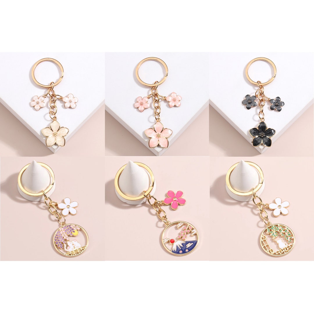 Sakura Keychains Cherry Blossom Cats Mount Fuji Pink Flower Etsy