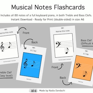 Musical Notes Flashcards - Printable cards for music learning- Suitable for all ages, including children - Instant download -