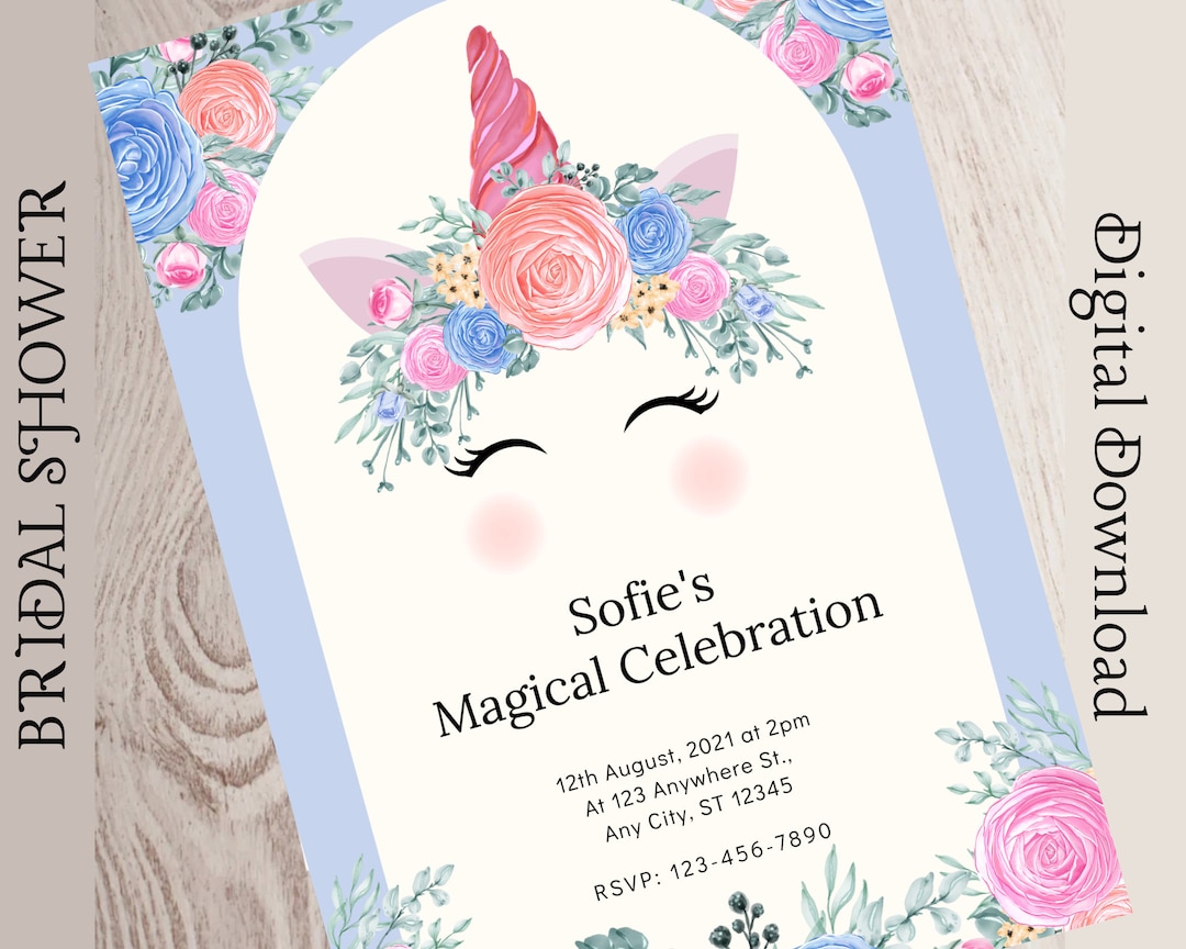 Editable Unicorn Baby Shower Invitation Printable, Digital or Printed Invitation Baby Shower