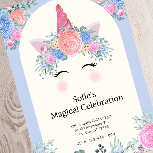 Editable Unicorn  Baby Shower Invitation Printable, Digital Or Printed Invitation Baby Shower Gender Neutral, Editable Invitation,PDF.