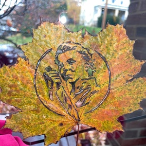 Hand Burned Maple Leaf - Michael Myers Horror Movie - Halloween gift for scary movie lovers. Green unique leaf decor for her birthday