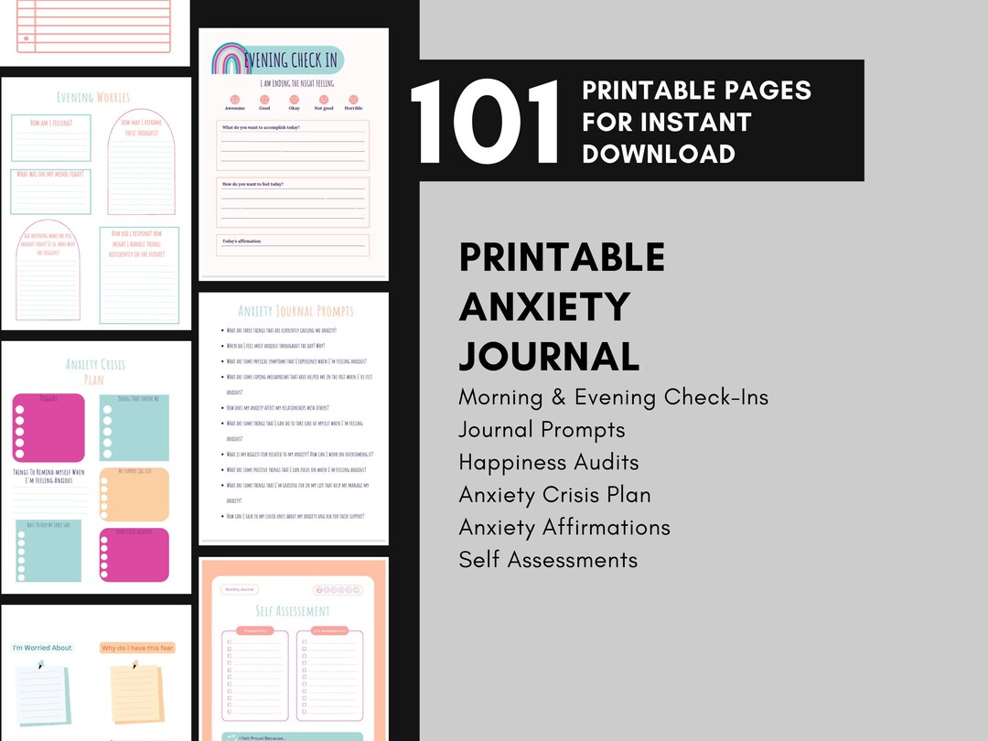 Printable Anxiety Journal 101 Pages for Selfassessment Etsy