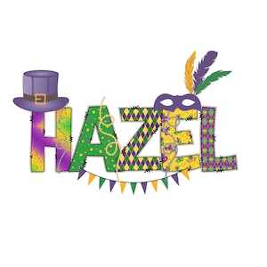 Mardi Gras Spersonalizowana nazwa PNG do sublimacji | Zielony Fioletowy Żółty Karnawał | Festiwale lutowe | Maski i baner Mardi Gras | Niestandardowe