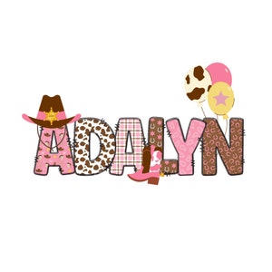 Nombre personalizado con temática de vaquera PNG para sublimación / Botas rosas con sombrero de vaquero / Nombre personalizado para niño / Descarga digital con entrega rápida