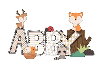 Personalized Woodland Animals Name PNG: Nursery Decor (Digital Download)