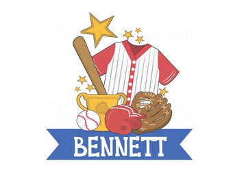 Custom Baseball Name Personalized PNG, Baseball Team Jersey, Sports Party PNG, Little Boy Shirt, Summer League, Baseball Bat, Ball Cap