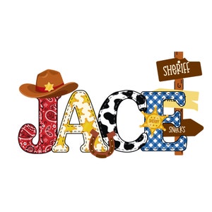 PNG con nombre personalizado con temática de vaquero para sublimación / Insignia de sheriff Sombrero de vaquero / Nombre personalizado para niño / Descarga digital Entrega rápida