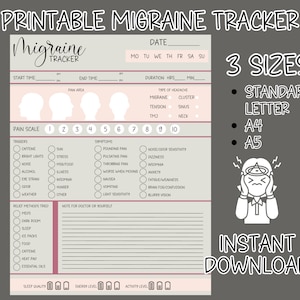 Printable Migraine Tracker Migraine Journal Health &amp; Wellness Manage ...