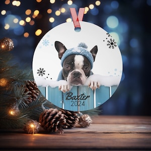 Boston Terrier Personalized Christmas Ornament, Custom Dog Ornament, Dog Name Ornament, Dog Lover Gift, Boston Terrier Gift Idea, Dog Lover
