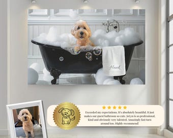 Custom Pet Portrait | Personalized Dog in Bathtub Art | Dog Artful Art | Customized Dog Art | Dog Art Giftful | Artful Puppy Art | Dog Mom