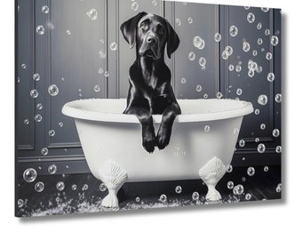 Black Lab Luxuriating in Bubble Bath - Cute Dog Wall Art Perfect for Animal Lovers and Bathroom Decor