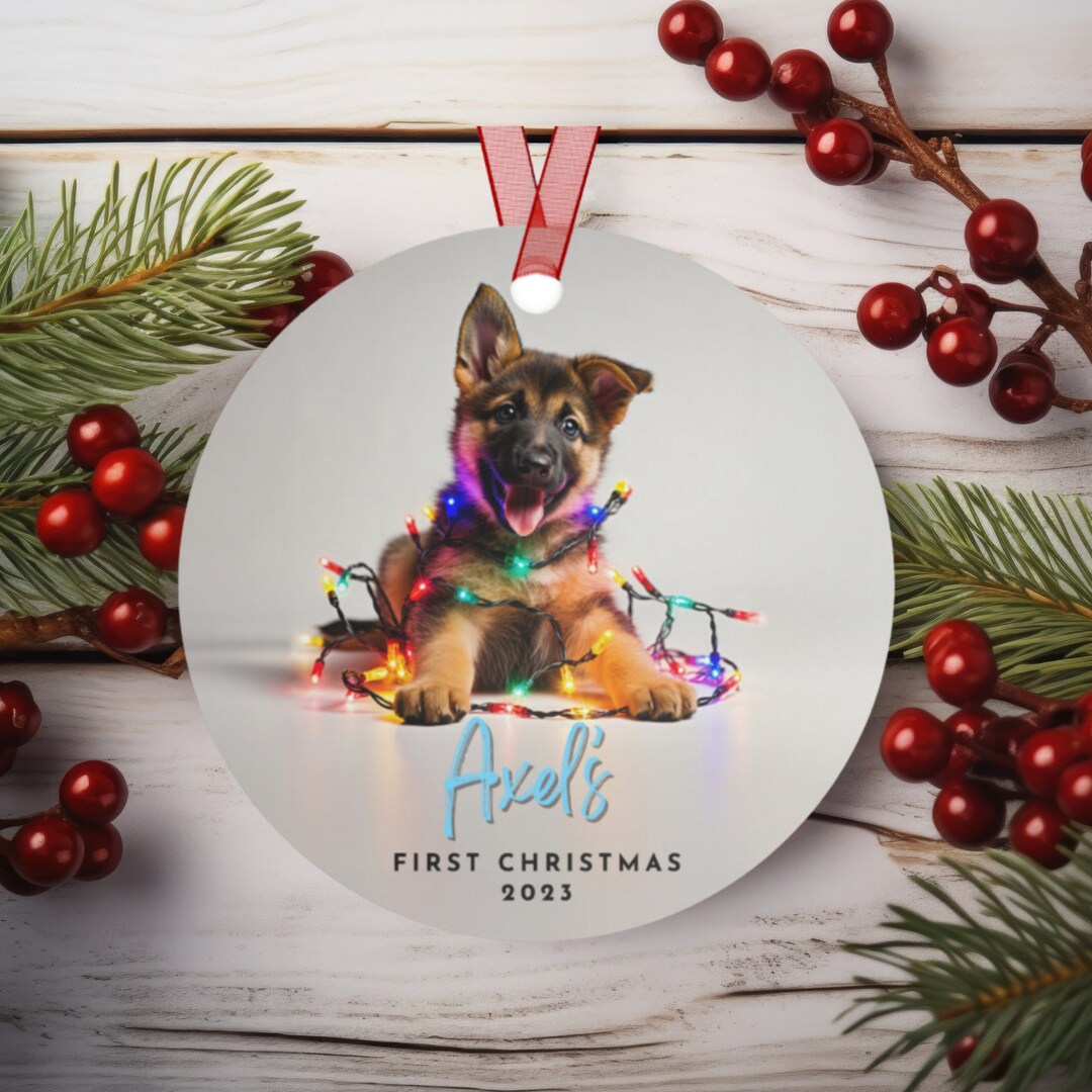 German Shepherd Puppy Ornament, Puppy 1st Christmas, Custom Dog