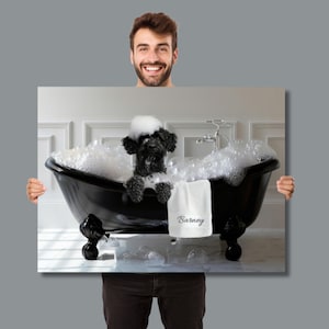 Bernedoodle Dog in Bathtub Art, Gifted Bernedoodle, Bernedoodle Lovers, Dog Bathroom Wall Art, Dog Lover Home Decor, Custom Bernedoodle Art