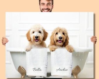 Goldendoodle Bathroom Art, Animal in Bathtub, Goldendoodle Giftful, Dog Bathroom Wall Art, Dog Lover Home Decor, Doodle Bath Art