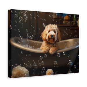 Goldendoodle Wall Art - Vintage Style Bubble Bath Dog Print, Perfect for Dog Lovers & Bathroom Decor